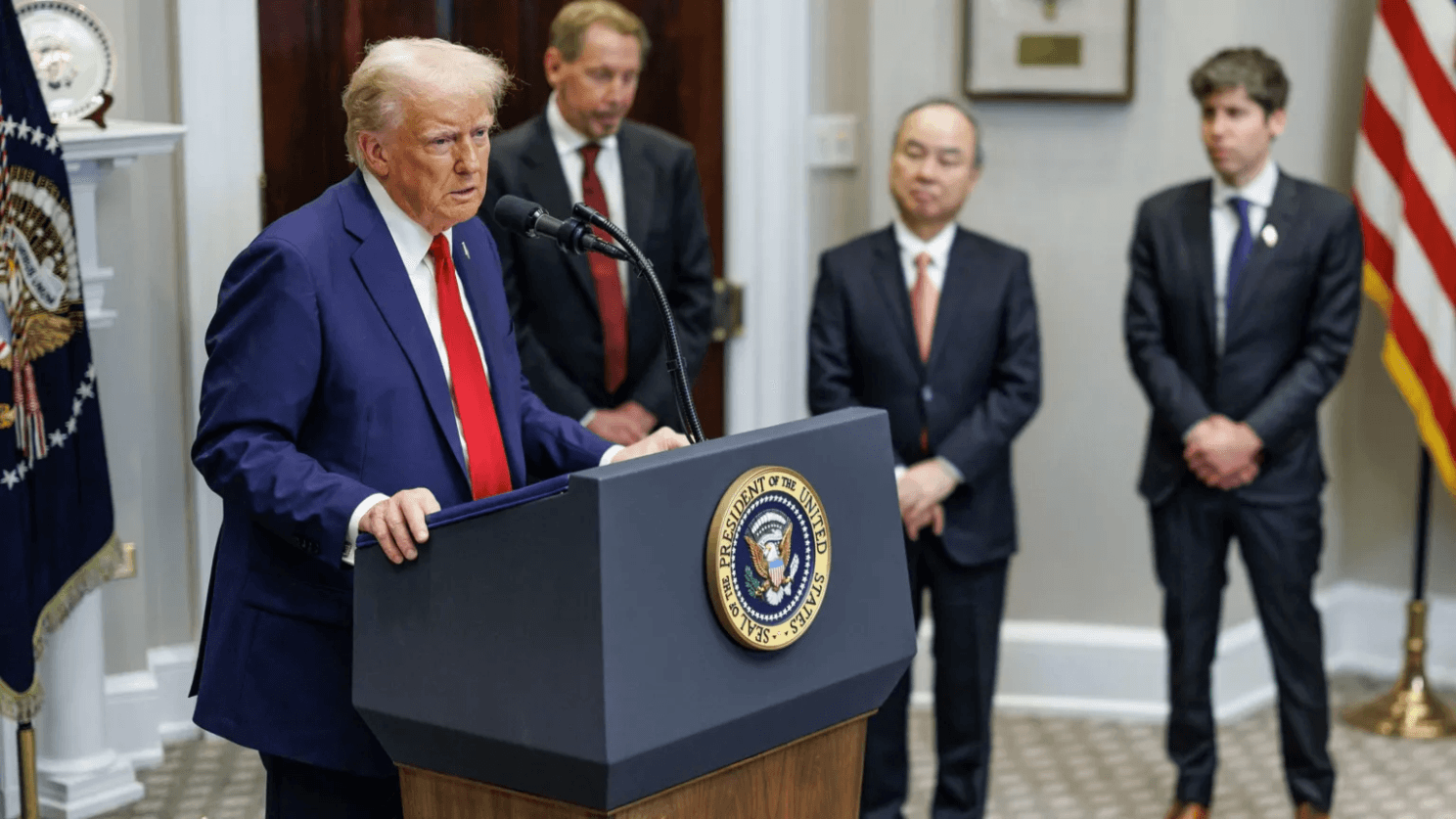 President Donald Trump announcing 500 billion in investments in AI infrastructure
